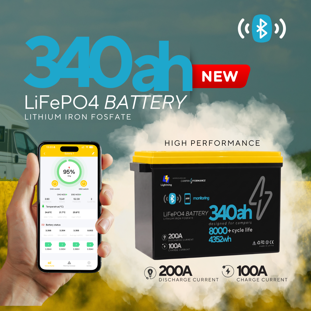 Bateria de Lítio para Autocaravana 340ah 12v | Bluetooth e Aplicativo de Monitoramento