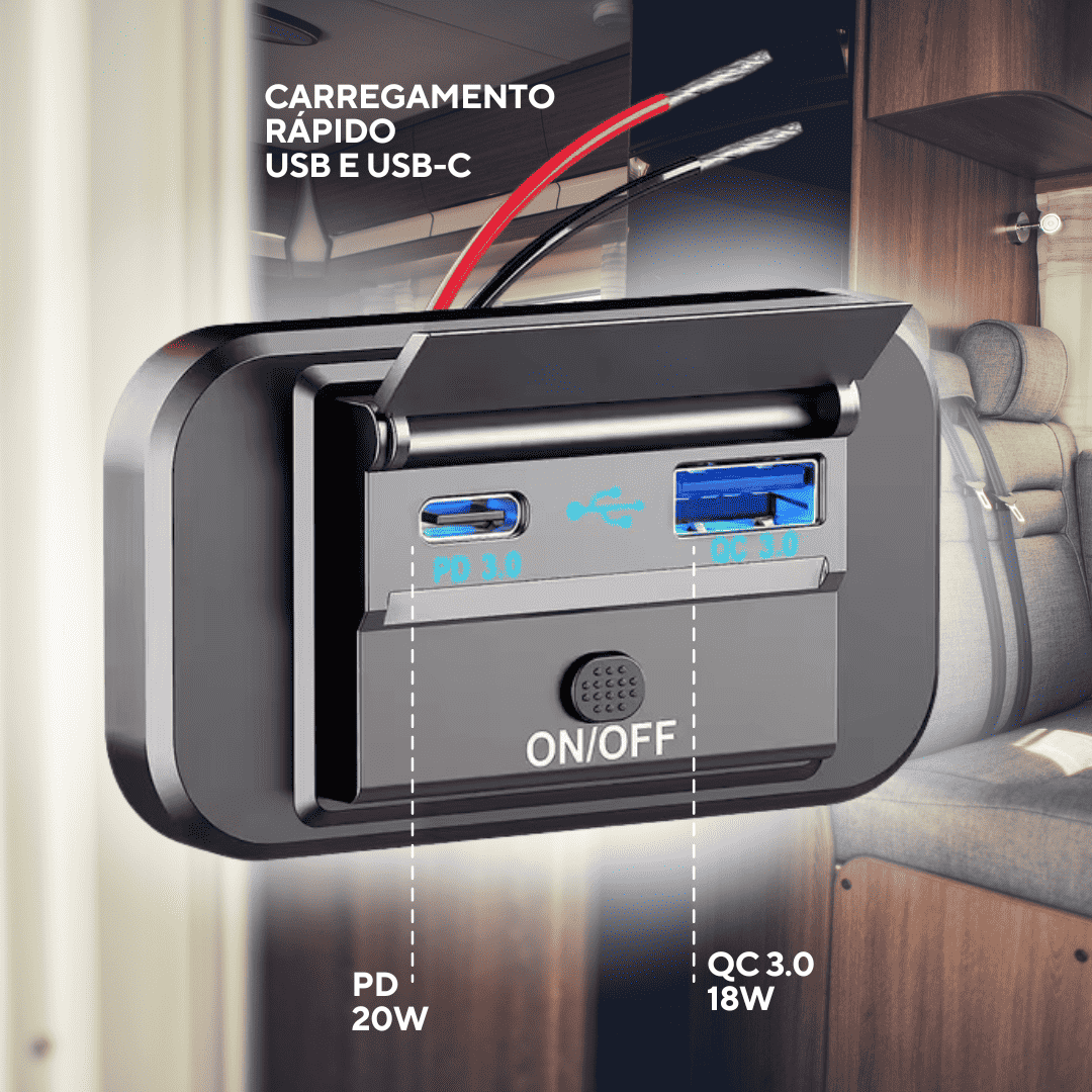 TOMADA USB + USB-C >>>CARREGAMENTO RÁPIDO<<< PARA AUTOCARAVANA 12V